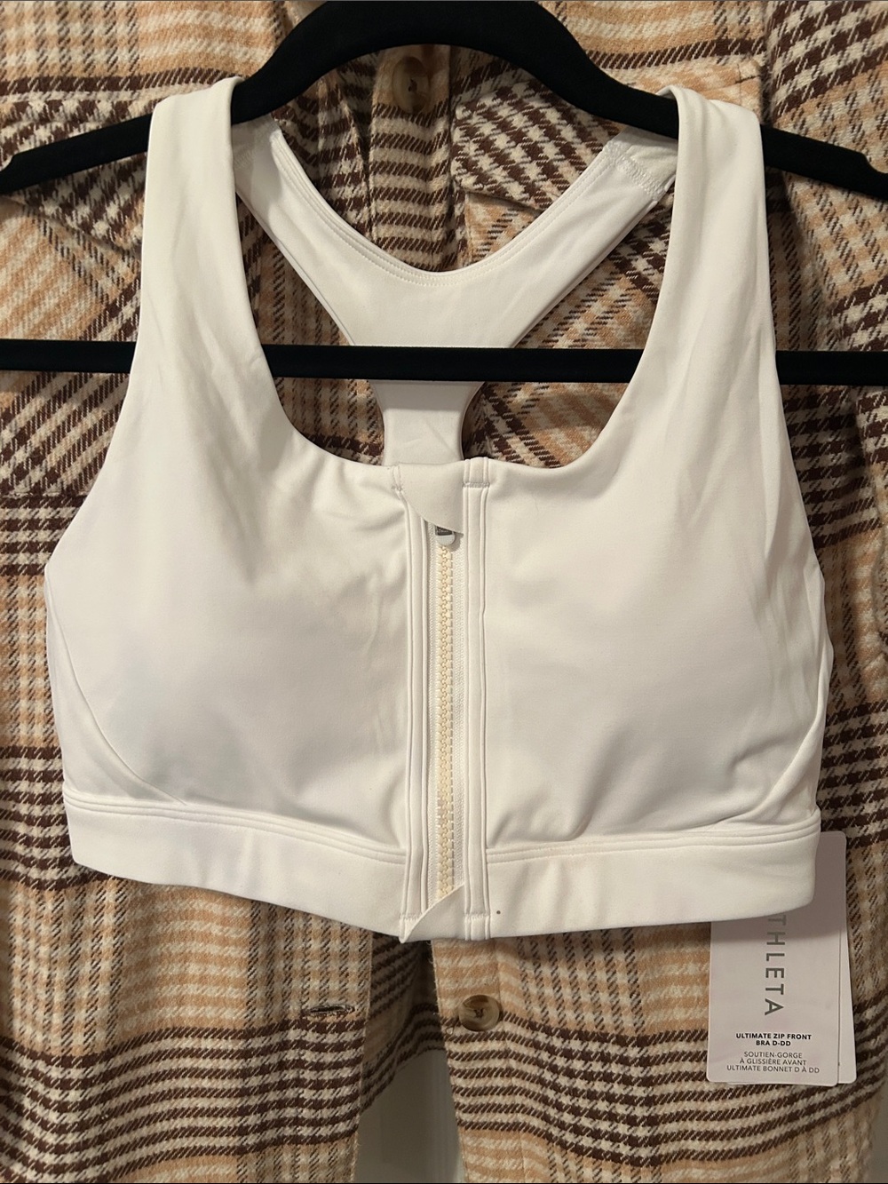 Athleta White Front-Zip Racerback Sports Bra